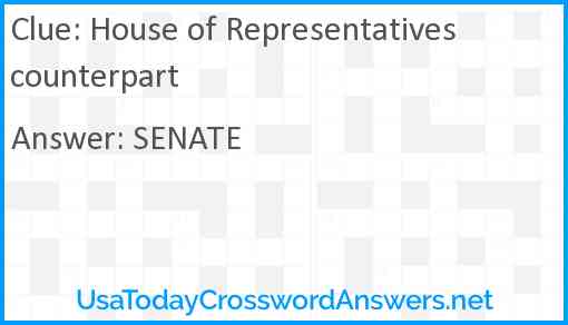 House of Representatives counterpart Answer