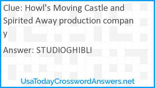Howl's Moving Castle and Spirited Away production company Answer