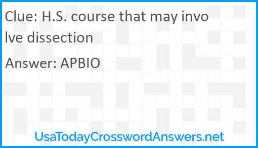 H.S. course that may involve dissection Answer