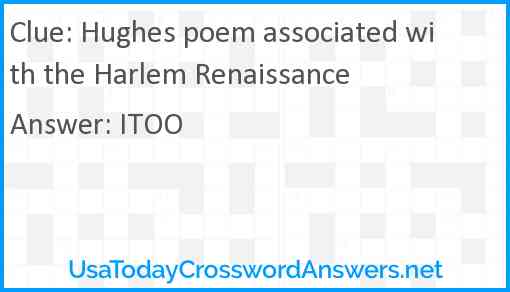 Hughes poem associated with the Harlem Renaissance Answer