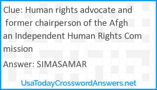 Human rights advocate and former chairperson of the Afghan Independent Human Rights Commission Answer