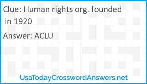 Human rights org. founded in 1920 Answer