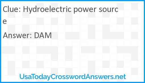 Hydroelectric power source Answer