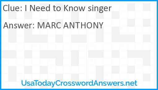 I Need to Know singer Answer