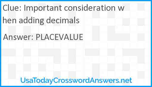Important consideration when adding decimals Answer