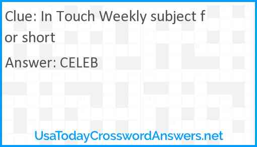 In Touch Weekly subject for short Answer