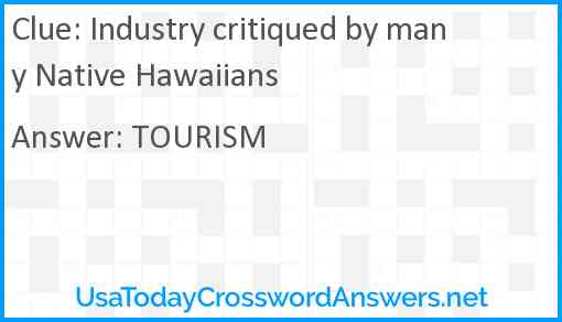 Industry critiqued by many Native Hawaiians Answer