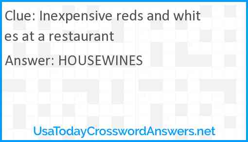 Inexpensive reds and whites at a restaurant Answer