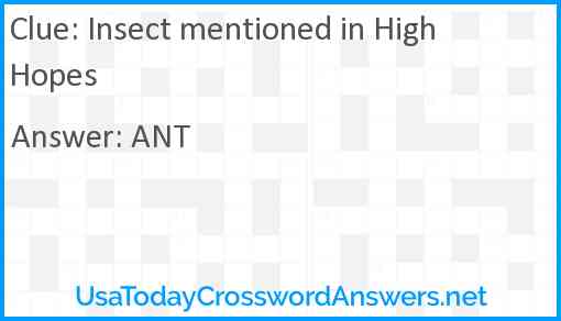 Insect mentioned in High Hopes Answer