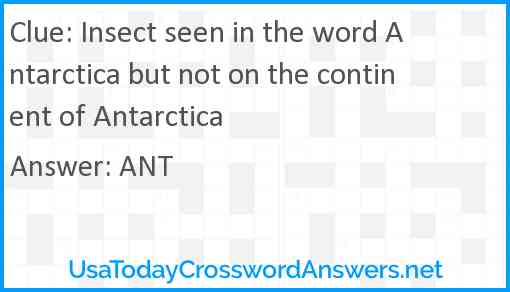 Insect seen in the word Antarctica but not on the continent of Antarctica Answer