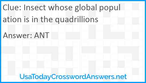 Insect whose global population is in the quadrillions Answer