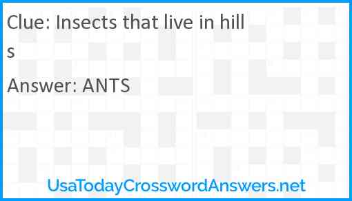 Insects that live in hills Answer