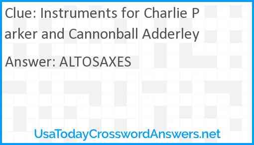 Instruments for Charlie Parker and Cannonball Adderley Answer