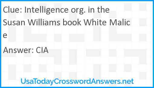 Intelligence org. in the Susan Williams book White Malice Answer
