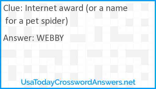 Internet award (or a name for a pet spider) Answer
