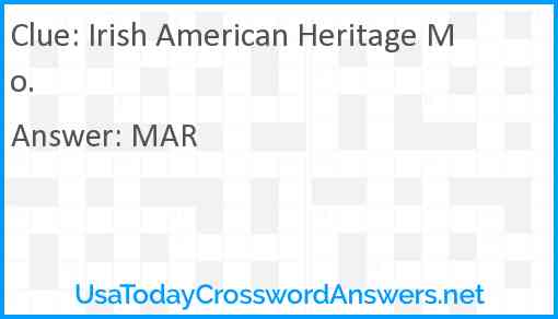 Irish American Heritage Mo. Answer