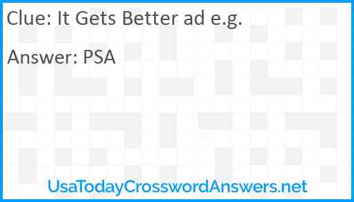 It Gets Better ad e.g. Answer