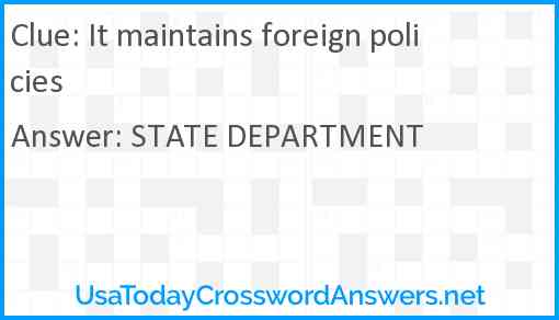 It maintains foreign policies crossword clue UsaTodayCrosswordAnswers net