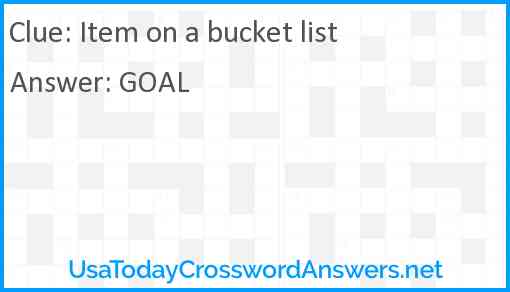 Item on a bucket list Answer