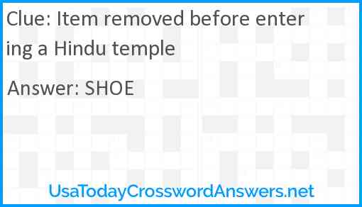 Item removed before entering a Hindu temple Answer