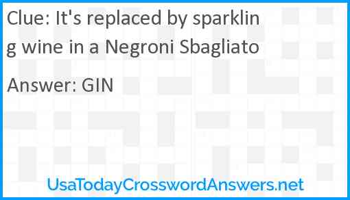 It's replaced by sparkling wine in a Negroni Sbagliato Answer