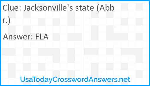 Jacksonville's state (Abbr.) Answer