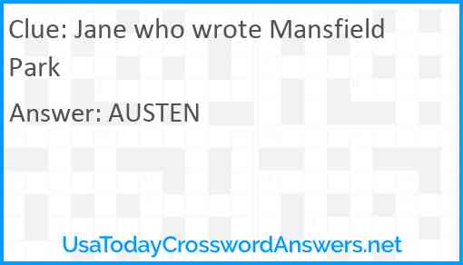 Jane who wrote Mansfield Park Answer