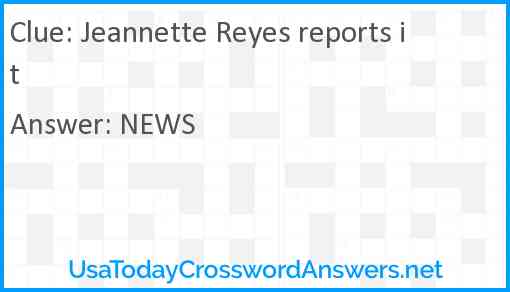 Jeannette Reyes reports it Answer