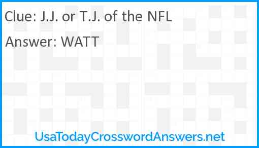 J J or T J of the NFL crossword clue UsaTodayCrosswordAnswers net