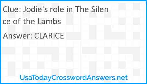 Jodie's role in The Silence of the Lambs Answer