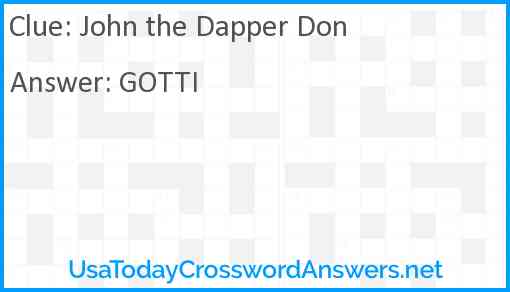 John the Dapper Don Answer