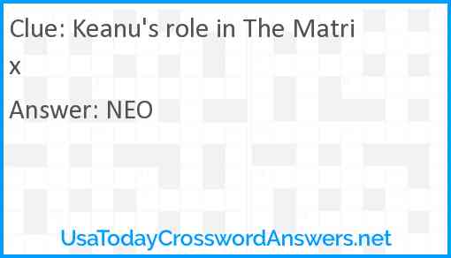 Keanu's role in The Matrix Answer