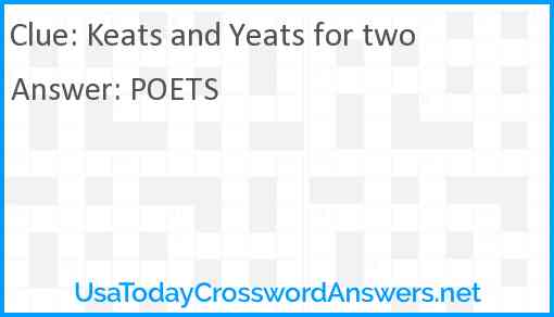 Keats and Yeats for two Answer