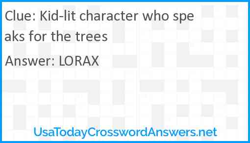 Kid-lit character who speaks for the trees Answer
