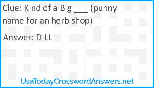 Kind of a Big ___ (punny name for an herb shop) Answer