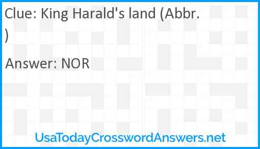King Harald's land (Abbr.) Answer