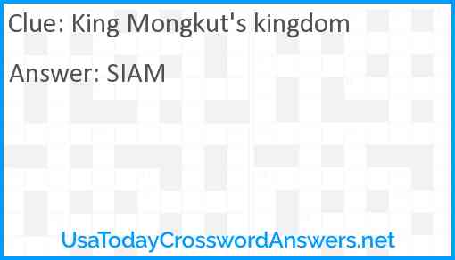 King Mongkut's kingdom Answer
