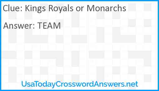 Kings Royals or Monarchs Answer