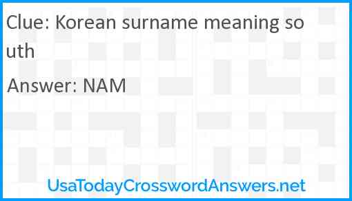 Korean surname meaning south Answer