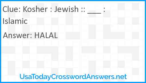 Kosher : Jewish :: ___ : Islamic Answer