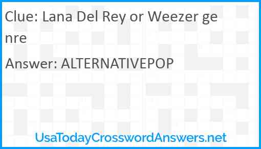 Lana Del Rey or Weezer genre Answer