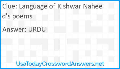 Language of Kishwar Naheed's poems Answer