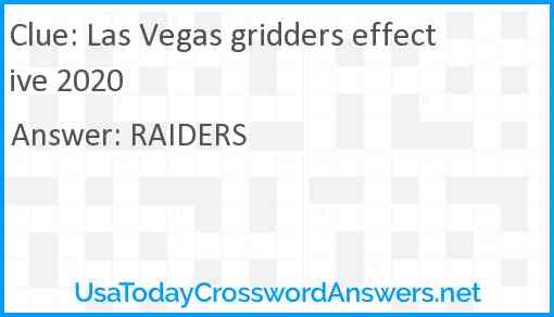Las Vegas gridders effective 2020 Answer