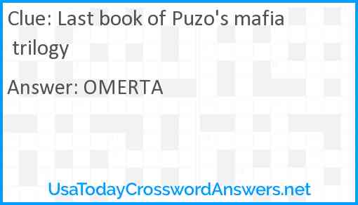 Last book of Puzo's mafia trilogy Answer