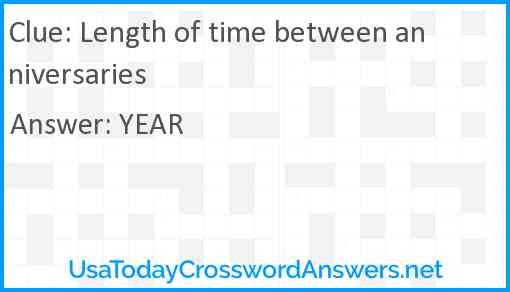 Length of time between anniversaries Answer