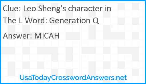 Leo Sheng's character in The L Word: Generation Q Answer