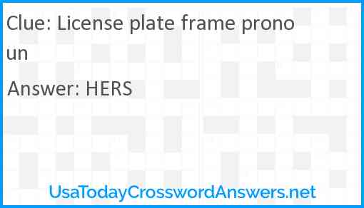 License plate frame pronoun Answer
