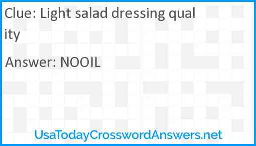 Light salad dressing quality Answer