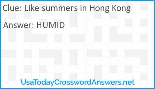 Like summers in Hong Kong Answer