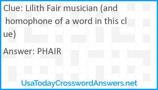 Lilith Fair musician (and homophone of a word in this clue) Answer